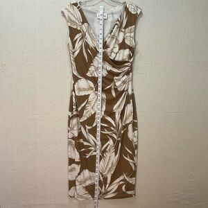Joseph RIBKOFF tropical palm, printdress, size 8 gathering at side A+